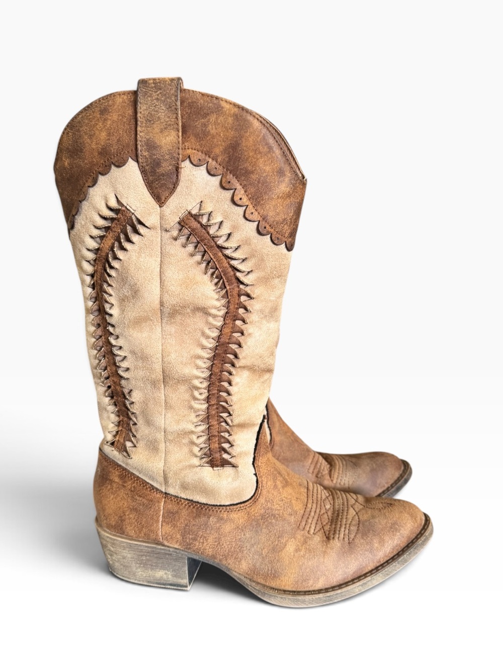 Coconuts by Matisse Two-Tone Brown and Beige Western Heeled Boots